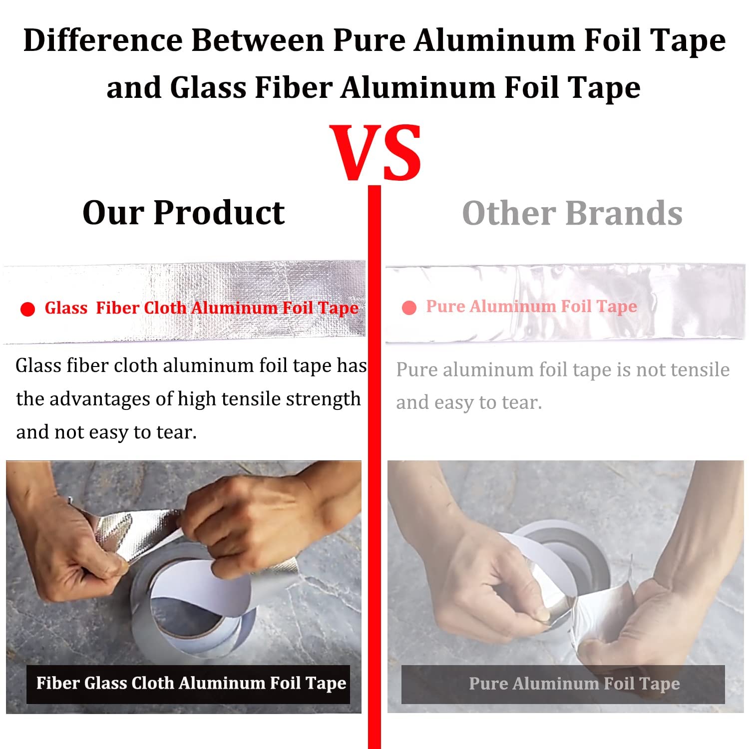 STOFFIER GARTEN Waterproof Aluminum Foil Tape, Silver Tape for Ductwork, Pipe Insulation Tape, Heat Resistant Fibreglass Exhaust Duct Tape for Dryer Vents, High Temperature Heavy Duty Sealing 3