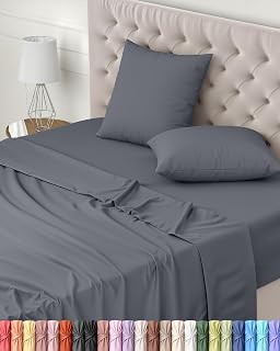Utopia Bedding 4-Piece Bed Sheet Set 160 x 200 cm, Grey - Polyester Microfibre, Oek…