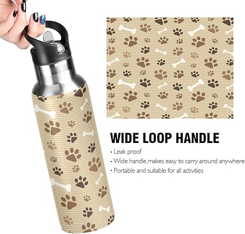 Miniatura 4 de Botella de agua deportiva con diseño de patas de perro y gato con pajilla, termo de acero inoxidable aislado al vacío, a prueba de fugas, sin BPA,