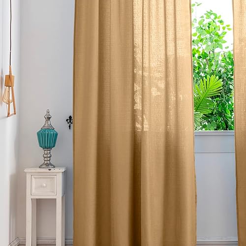 Miniatura 35 de Yancorp Khaki Kitchen Tier Curtains - 36 Inch Linen Textured Short Farmhouse Cafe Curtains for Small Windows in Bathroom or Laundry Room