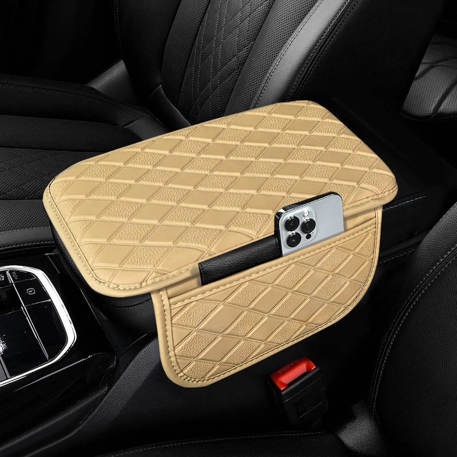 Center Console Cover Universal Armrest Cover with 2 Storage Bags Leather Car Middle Console Cover Arm Rest Cover for Car Interior Accessories
