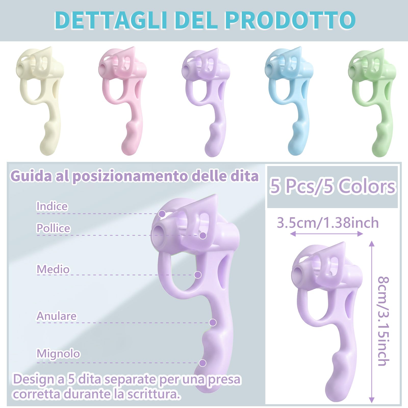 Impugnatura Matita Ergonomica 5 Pezzi per Scrittura, Correzione Postura, Migliora Presa