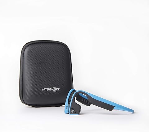 AfterShokz Trekz Titanium Open-Ear Wireless Bone Conduction Headphones with Portable Storage Case, Blue
