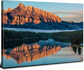 Nature Mountain Landscape Wall Art for Bedroom Wall Decor Tropical Forest Lakeside Scenery Picture Paintings Canvas Prints Sunset Orange Rock Photograph Modern Framed Artwork Home Decoration 24X36"