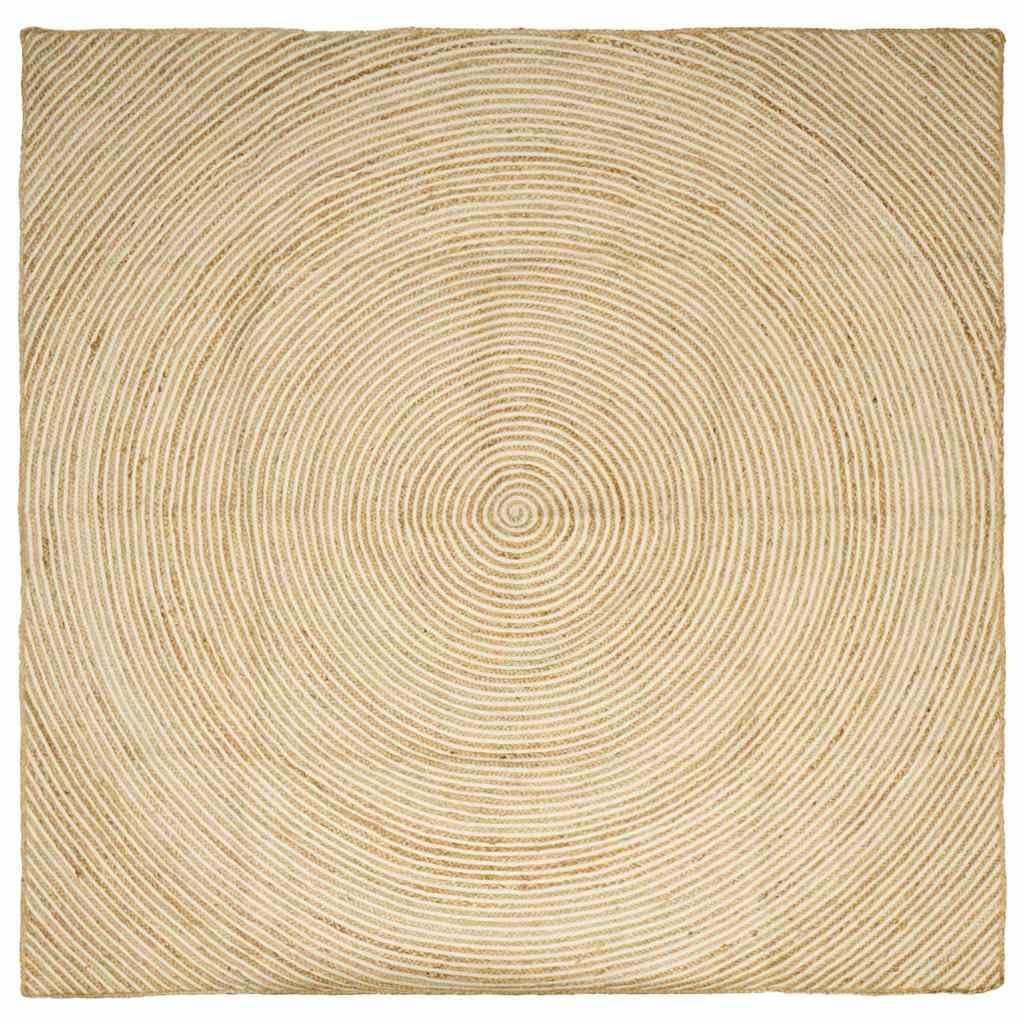 Makastle Tapis de Zone Blanc 300 x 300 cm en Jute Fait Main
