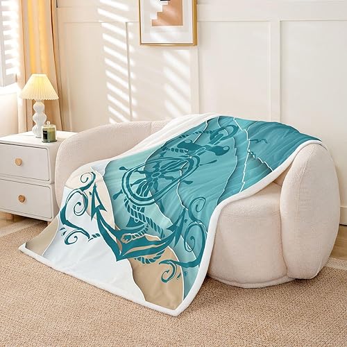 Miniatura 2 de Erosebridal Ocean Coastal - Manta mullida con diseño de ancla náutica, tamaño de bebé, brújula de gaviota, felpa, olas de mar, estilo retro, para