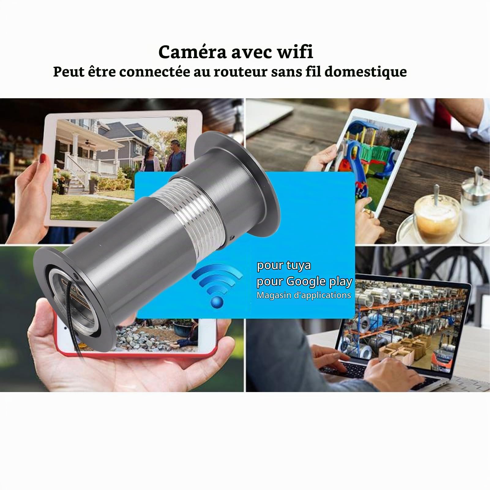 De Visualisation De Porte, Caméra à Vision Nocturne 1080p Wifi Infrarouge Pour Judas De Porte Caméra à Grand Angle 170 Degrés Pour Judas De Porte Pour Porte D'entrée (GRAY)