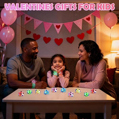 Miniatura 6 de SCIONE Recuerdos de fiesta para niños de 4 a 8 a 12 años, paquete de 25 pulseras giratorias con luz LED, rellenos de bolsas de regalo, suministros