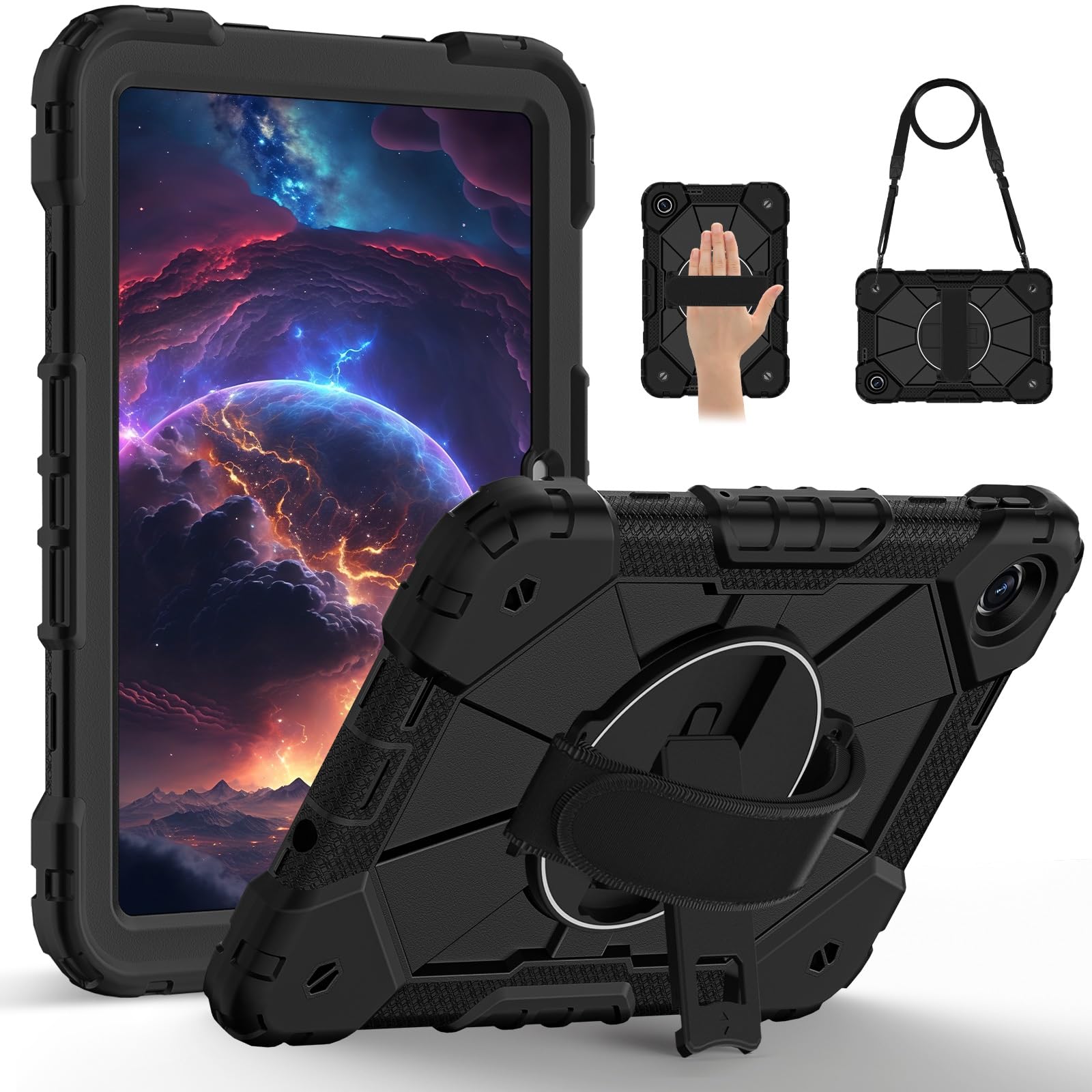 Etui do Xiaomi Redmi Pad 2 SE, 20 cm, odporne na uderzenia, wytrzymałe etui, hybrydowa silikonowa osłona z poliwęglanu z obrotowym o 360°, odporne na zarysowania silikonowe etui PC, regulowane paski
