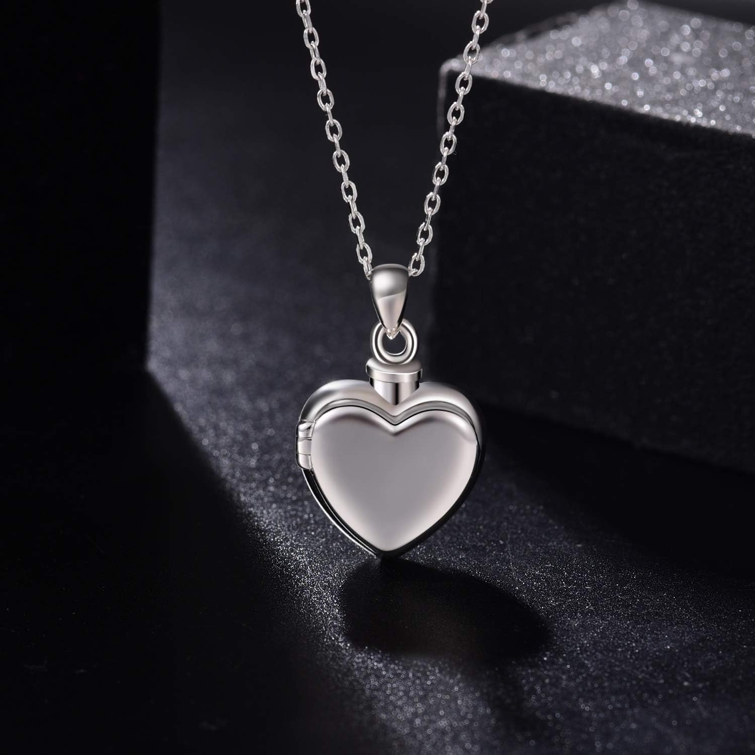 Fookduoduo 925 Sterling Silver Hold Photo and Ashes Necklace Remembrance Ash Pendant Urn Locket Memorial Cremation Jewelry for Women Keepsake Gift