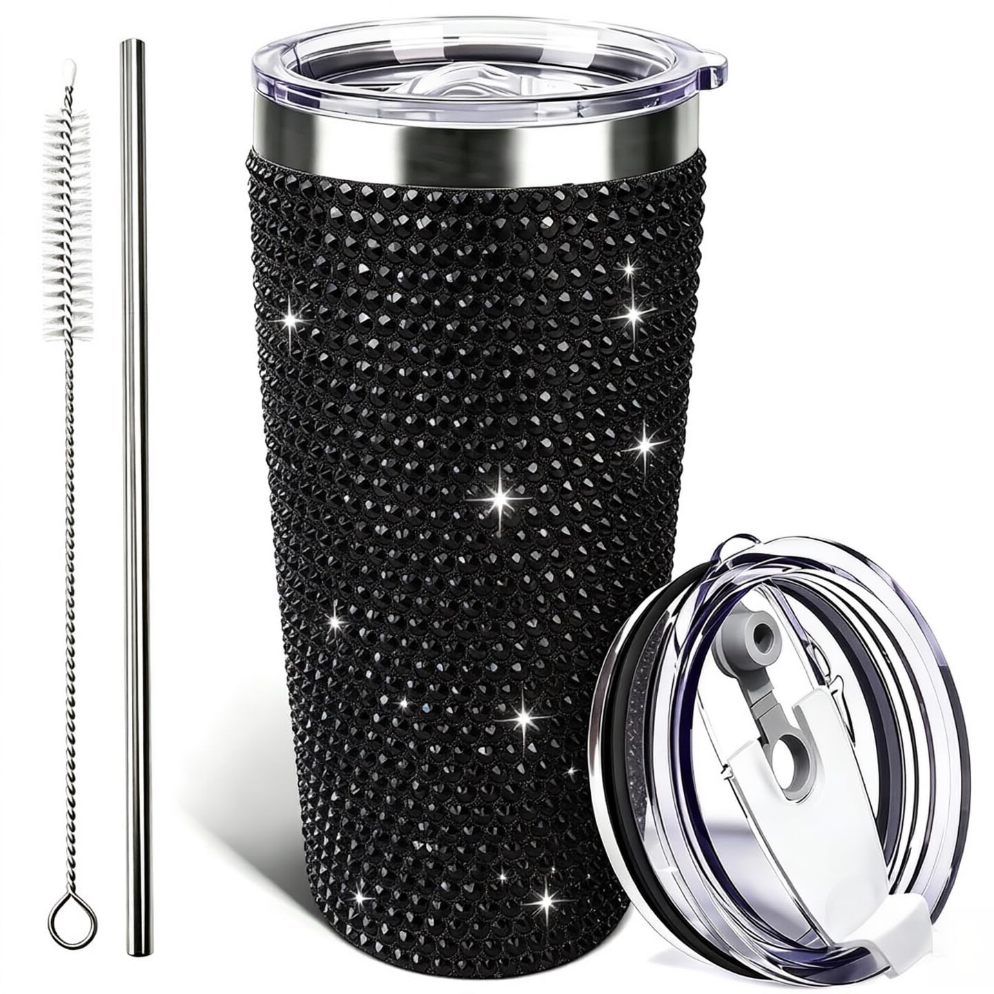 20oz Bling Rhinestone Tumbler with Lid and Straw, Diamond Glitter Tumbler