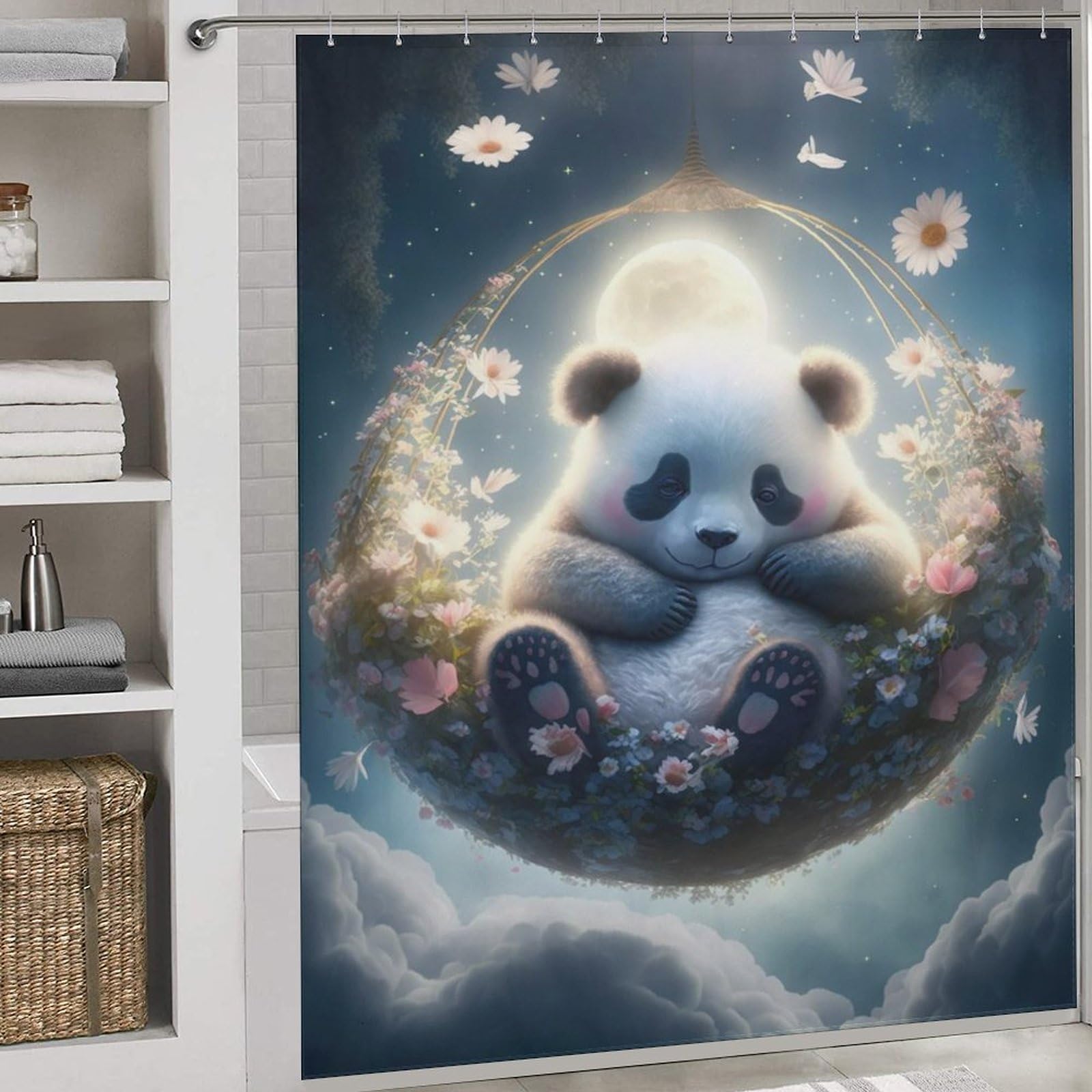 Rideau de douche panda tissu haut de gamme lavable en machine avec oeillets renforcés