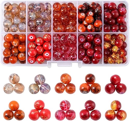 Miniatura 7 de 200 cuentas de cristal de 10 colores agrietados de 0.315 in, redondas, hechas a mano, cuentas de cristal para hacer joyas, adornos de árbol de