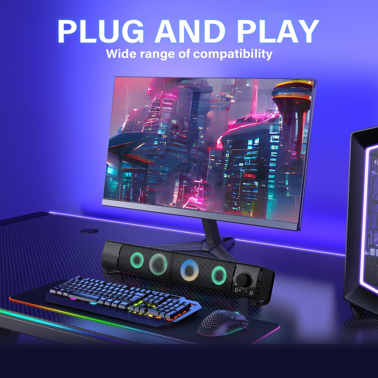 Altoparlanti per computer cablati progettati per dispositivi desktop USB Plug-and-Play suono chiaro con illuminazione RGB Caratteristiche manopola del volume Altoparlanti da gioco ideali per