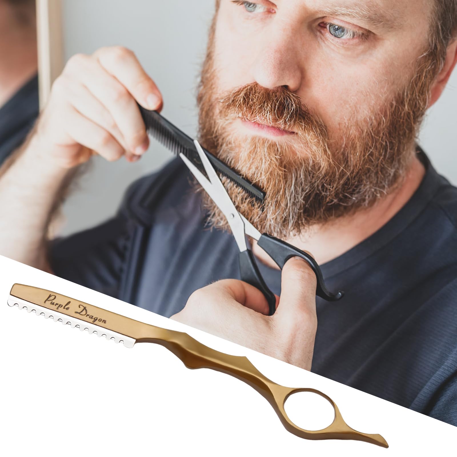 Cuchillo para Adelgazar el Cabello, Cuchilla de Afeitar de Peinado, Maquinillas de Afeitar Texturizadoras de Corte Manual de Cabello con 10 Navajas de Repuesto (Oro)