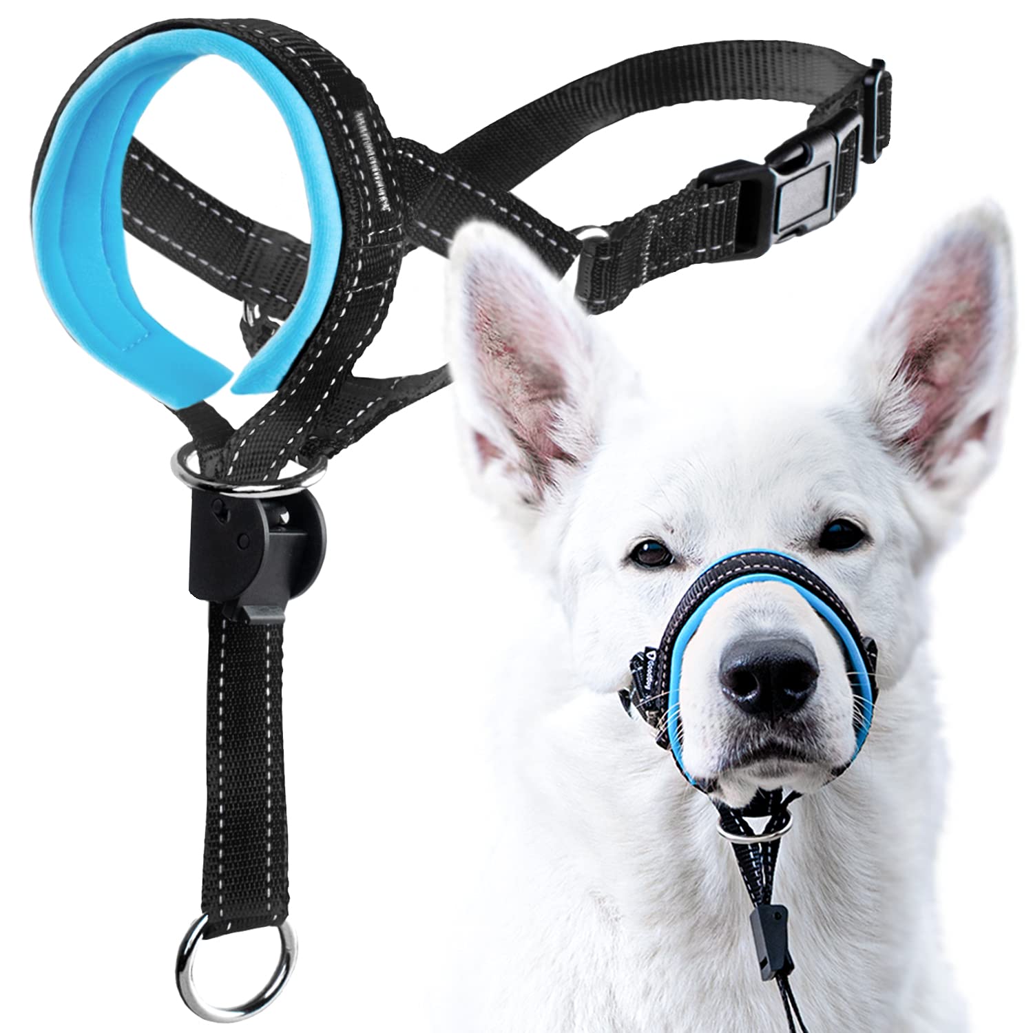 GoodBoyDog Head Halter with Safety Strap - Stops Heavy Pulling On The Leash - Padded Headcollar for Small Medium and Large Dog Sizes - Head Collar Training Guide Included (Size 2, Blue)