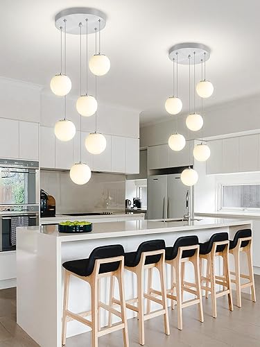 Miniatura 27 de Lámpara Colgante de Globo de Vidrio de 6 Luces Moderna Candelabro de Globo de Vidrio Gris Humo Grandes Candelabros para Techos Altos Entrada Luz