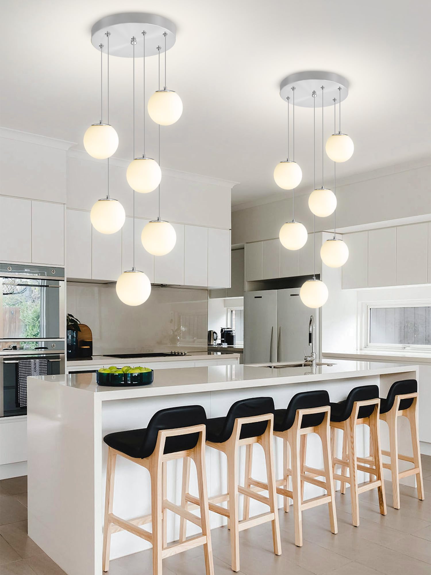 ykolupty 6-Light Silver Chandelier with White Globe Glass Dimmable