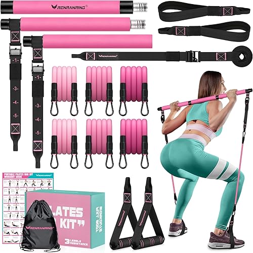 Pilates Bar Kit with Resistance Bands, Multifunctional Yoga Pilates Bar with Heavy-Duty Metal Adjustment Buckle for Women & Men, Home Gym Pilates