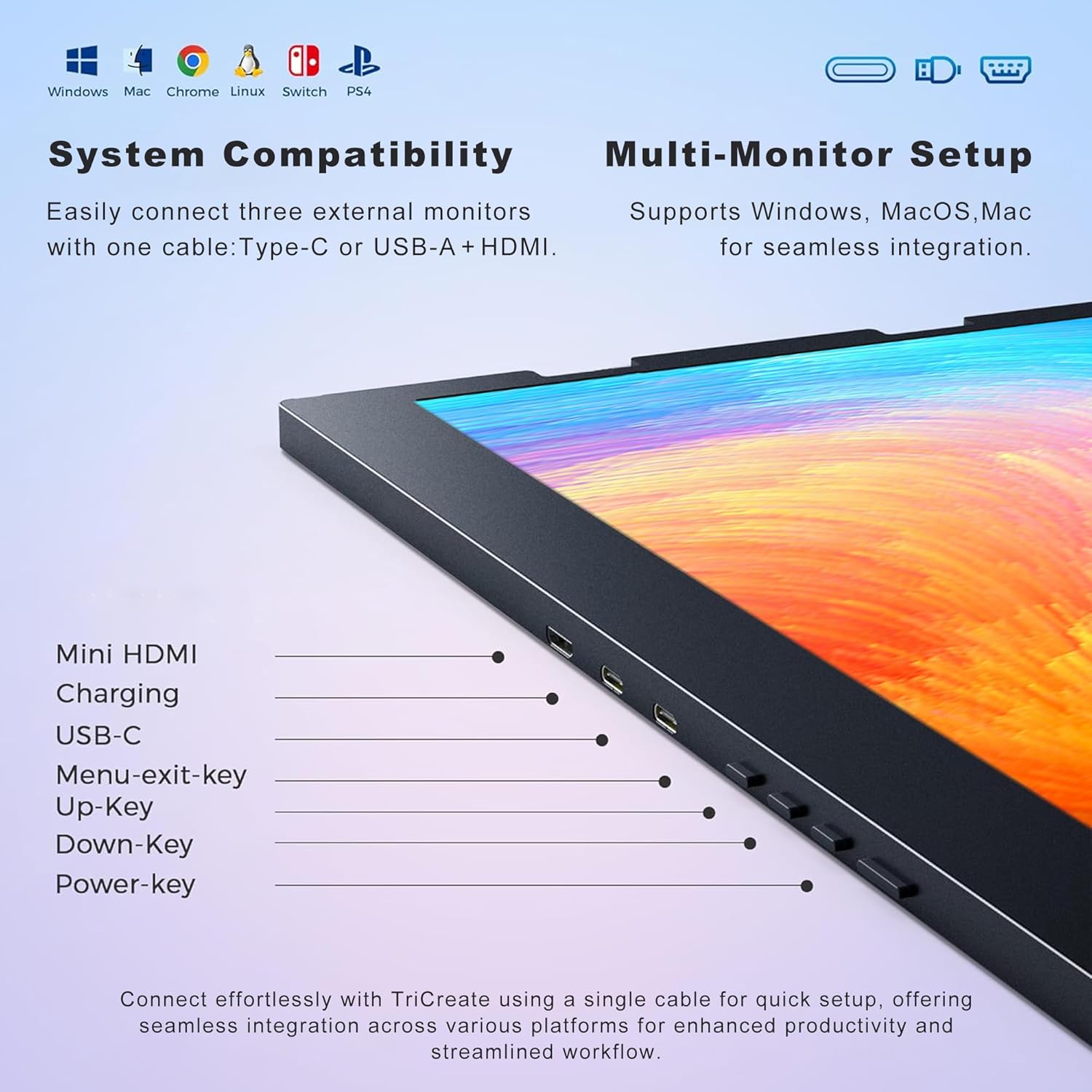 15.6" Laptop Screen Extender Monitor Portable, Quad Monitor, Just 1 Cable for 3 Screens, FHD 1080P IPS Laptop Extender Compatible with Wins/Mac for 13.6" - 17.3" Laptops (Triple screen, Grey, 15.6")