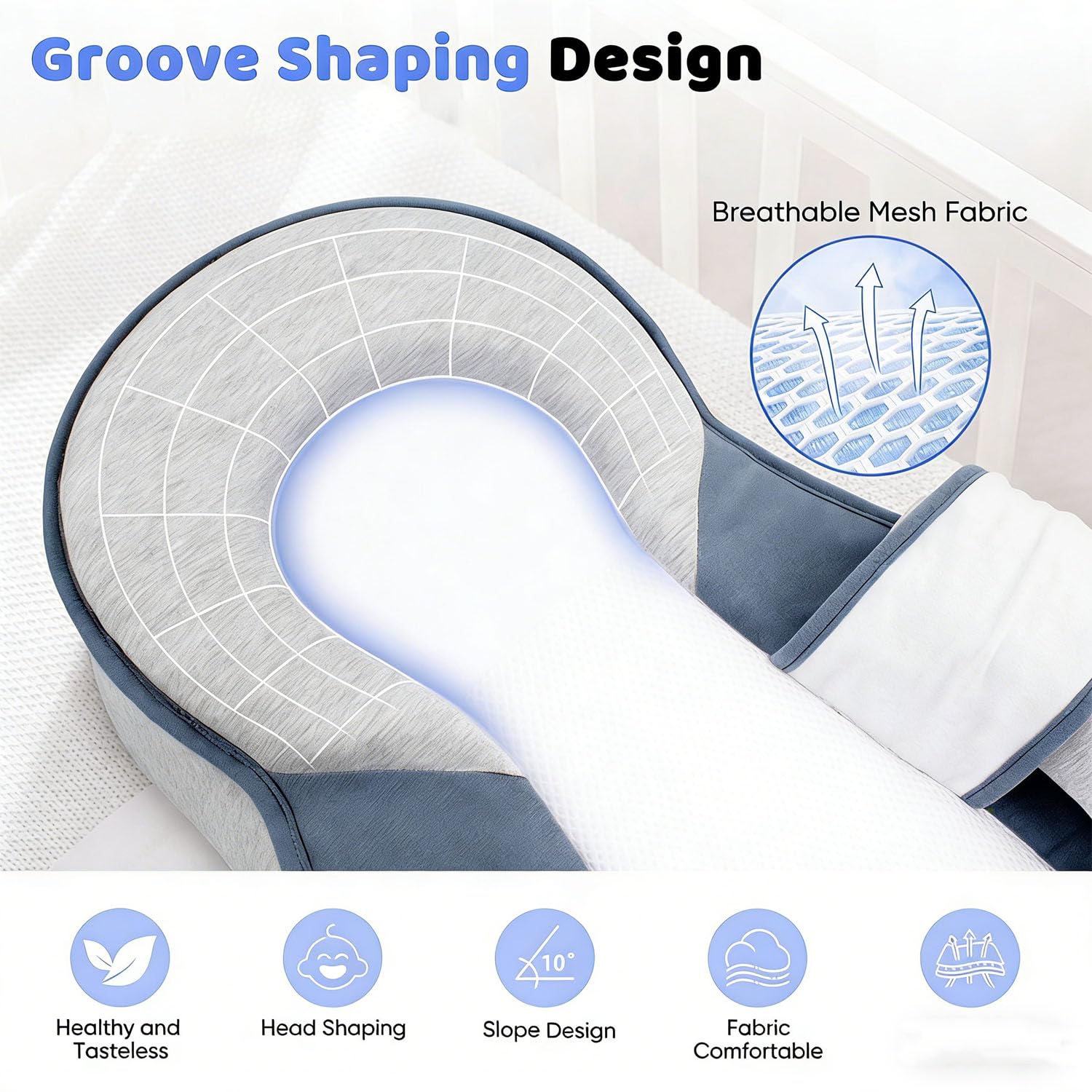 Baby Wedge Pillow for Newborn, Reflux Breastfeeding Pillow, Tummy Time Pillow for Comfortable Play & Feeding Support — view 4