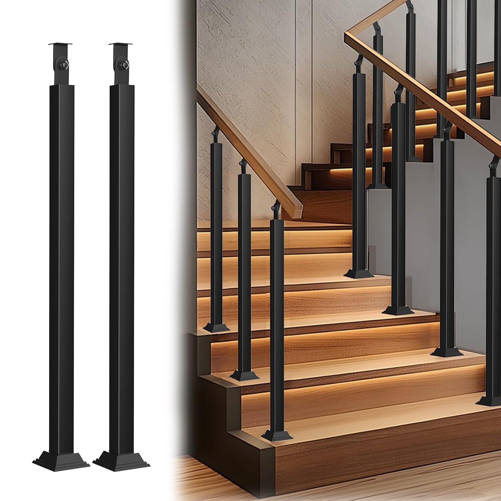 Balustres d'escalier en fer forgé noir durables avec articulation et tube creux