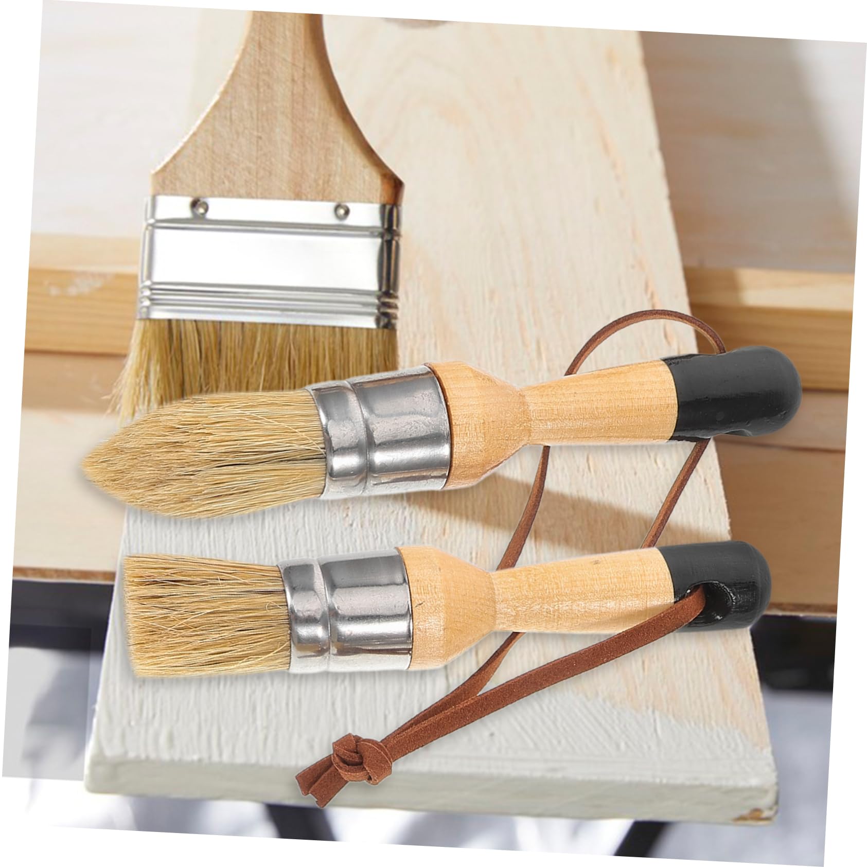 SHINEOFI 3 Series Juego De Pincel De Cera Casa Mancha Artesanía Interior Pinceles Brocha Mate Equipo Redondo Oscuro Pintar Pincel De Pintores De Madera 3 Piezas*3