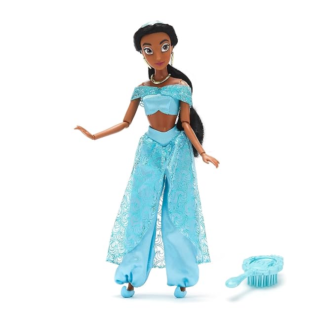 Disney Store Official, Aladdín, Jasmine, muñeca clásica, 29 cm, muñeca de Princesa Disney Totalmente posable con Atuendo Real, Incluye Cepillo de Juguete, para Mayores de 3 años