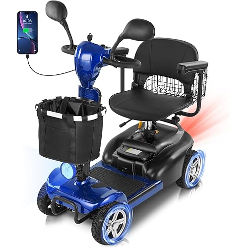 4 Wheels Mobility Scooter for Seniors/Adults Up to 300LBS,350W Electric Wheelchair Detachable Lithium Battery and Rear Mirror,Dual Baskets,Rotating Seat,with Taillight, USB Charging