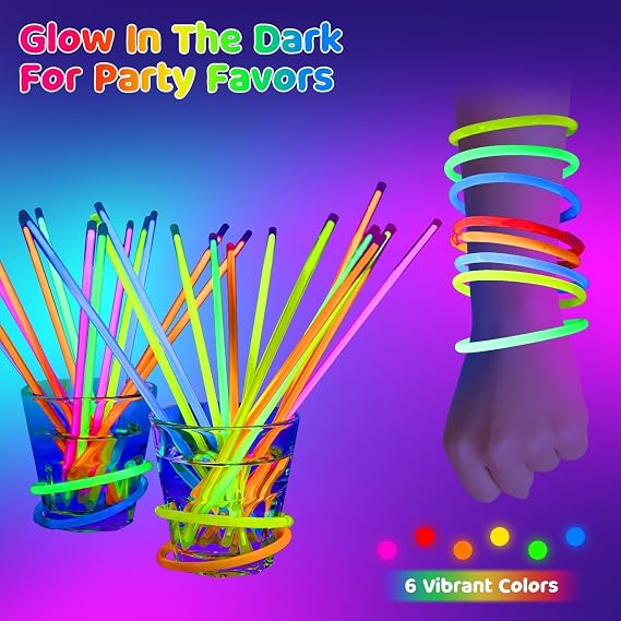 Mega-L 100 Pcs Glow Sticks Bulk Party Pack, Glow in the Dark Party Supplies, 8