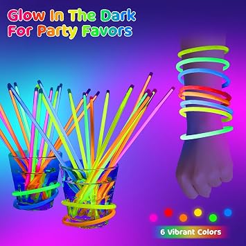 Mega-L 100 Pcs Glow Sticks Bulk Party Pack, Glow in the Dark Party Supplies, 8