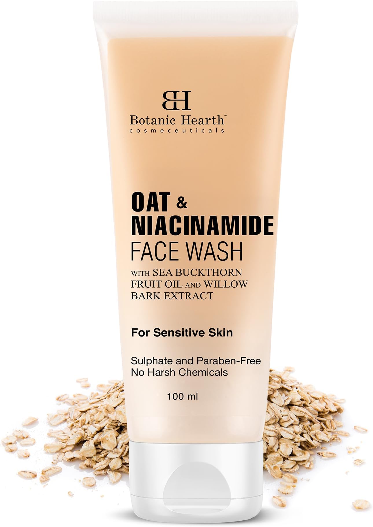 Botanic Hearth Oat & Niacinamide cleanser Face Wash Enriched with Seabuckthorn fruit oil, Willow Bark Extract | Ideal for Sensitive Skin | For Women & Men | Sulphate & Paraben Free | 100ml