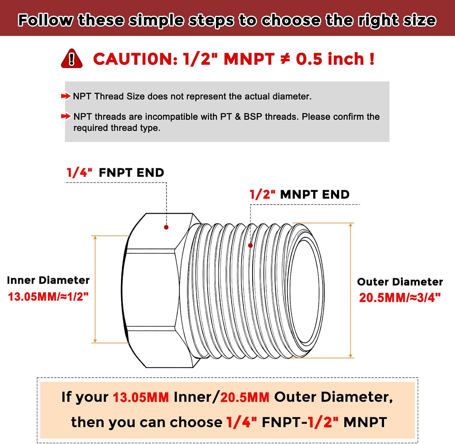 Pack of 15, 1/2" Male NPT to 1/4" FeMale NPT Solid Brass Hex Bushing, Hose Fittings Adapter Threaded Reducer Heavy Duty for Pipe Leak Repair, Bathroom Remodel, Compression
