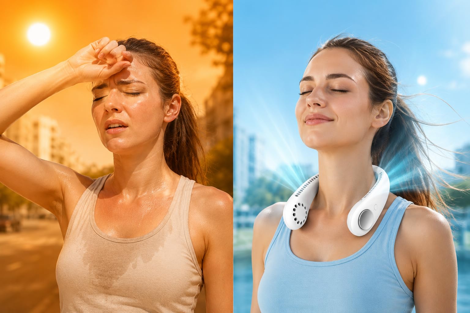 Generico Ventilatore da Collo Portatile Ricaricabile, Flusso d’Aria 360°, Design Ergonomico a Mani Libere, Leggero e Flessibile, Ideale per Ufficio, Viaggi, Passeggiate e Attività all’Aperto