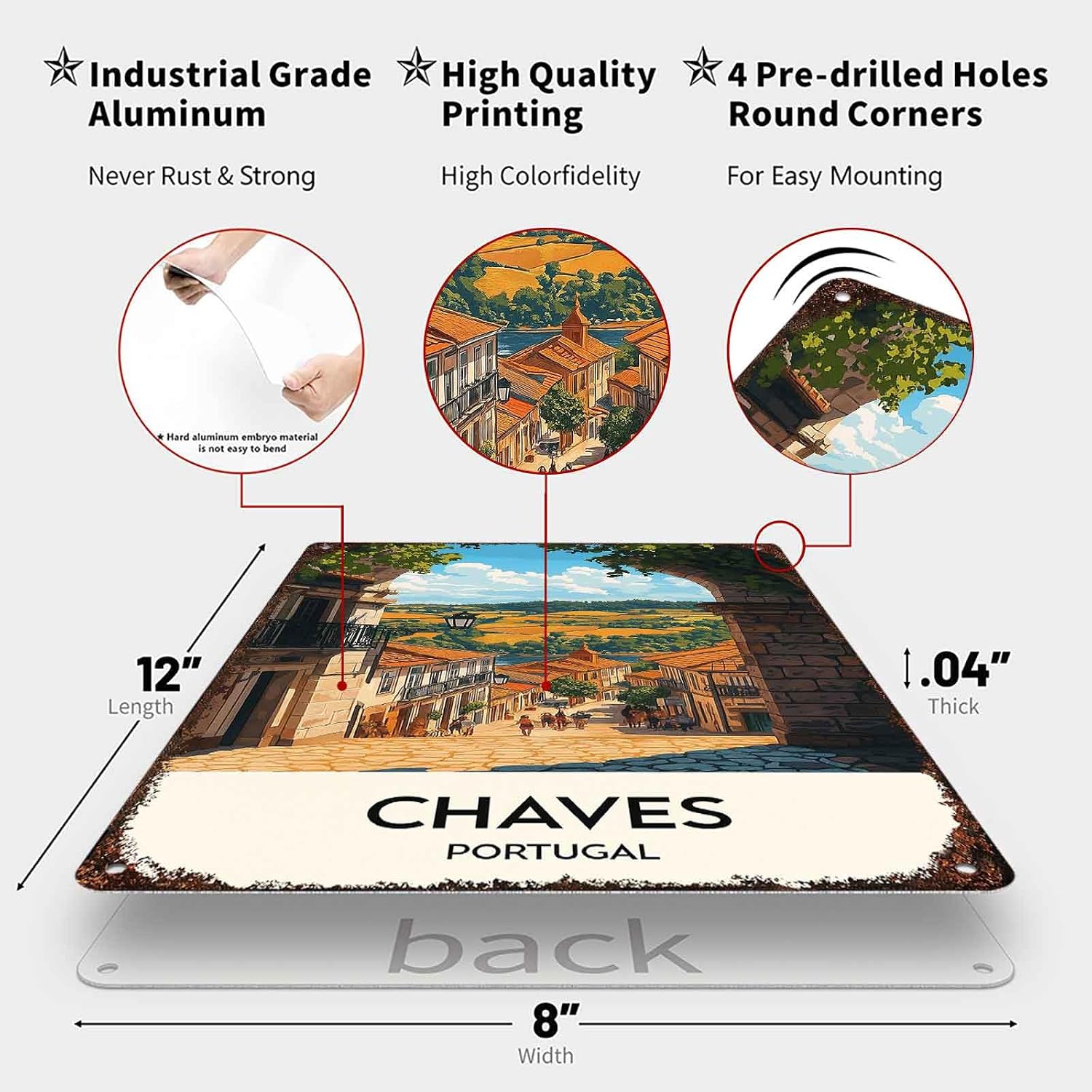 Chaves Portugal Travel Landscape Vintage Aluminum Metal Sign 8 x 12 Inch image 2