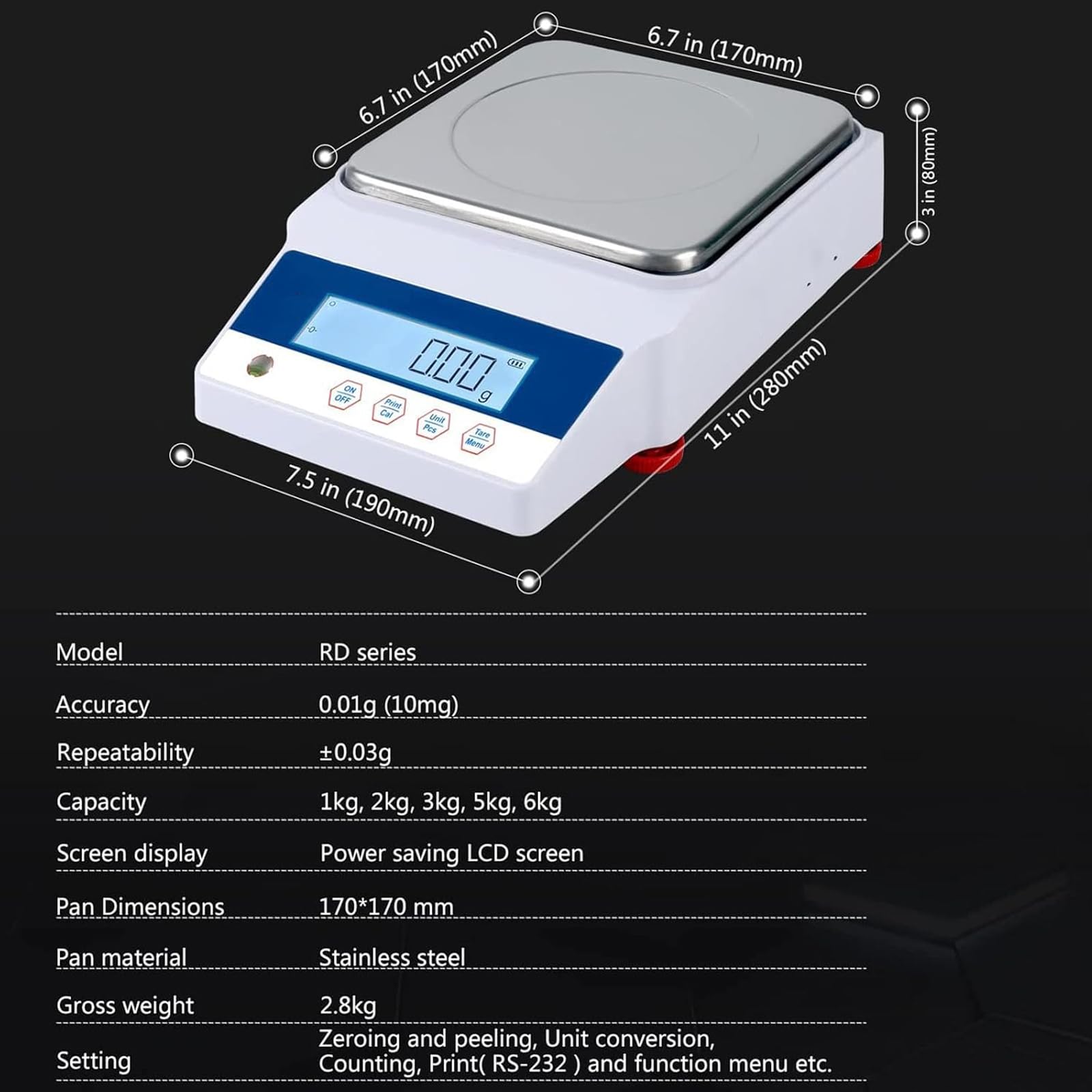Balanza analítica de precisión de 6 kg/0,1 g, electrónica, científica, calibrada en centigramos | para química, joyería