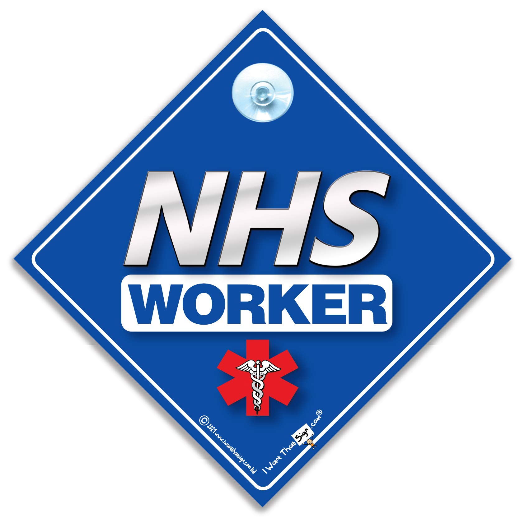 NHS WORKER Car Sign Suction Cup Car Sign For Covid Keyworkers such as Nurses, Doctors, Carehome staff and Carers