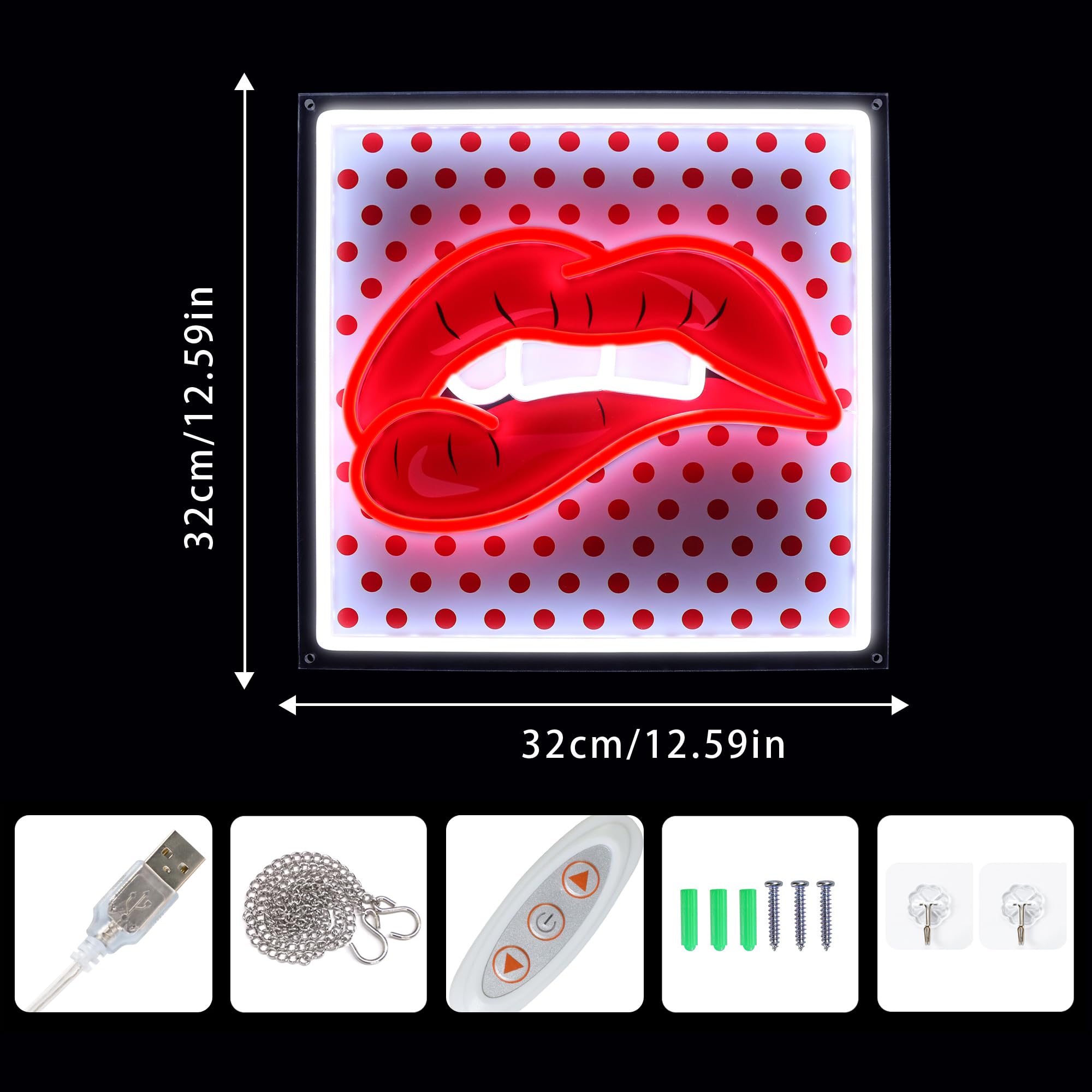 Segno al Neon Labbra Rosse, Luce LED con Stampa UV Regolabile, Luci al Neon Cool e Sexy per Camera da Letto, Decorazione da Parete LED per Bar, Festa, Regali alla Moda per Ragazze