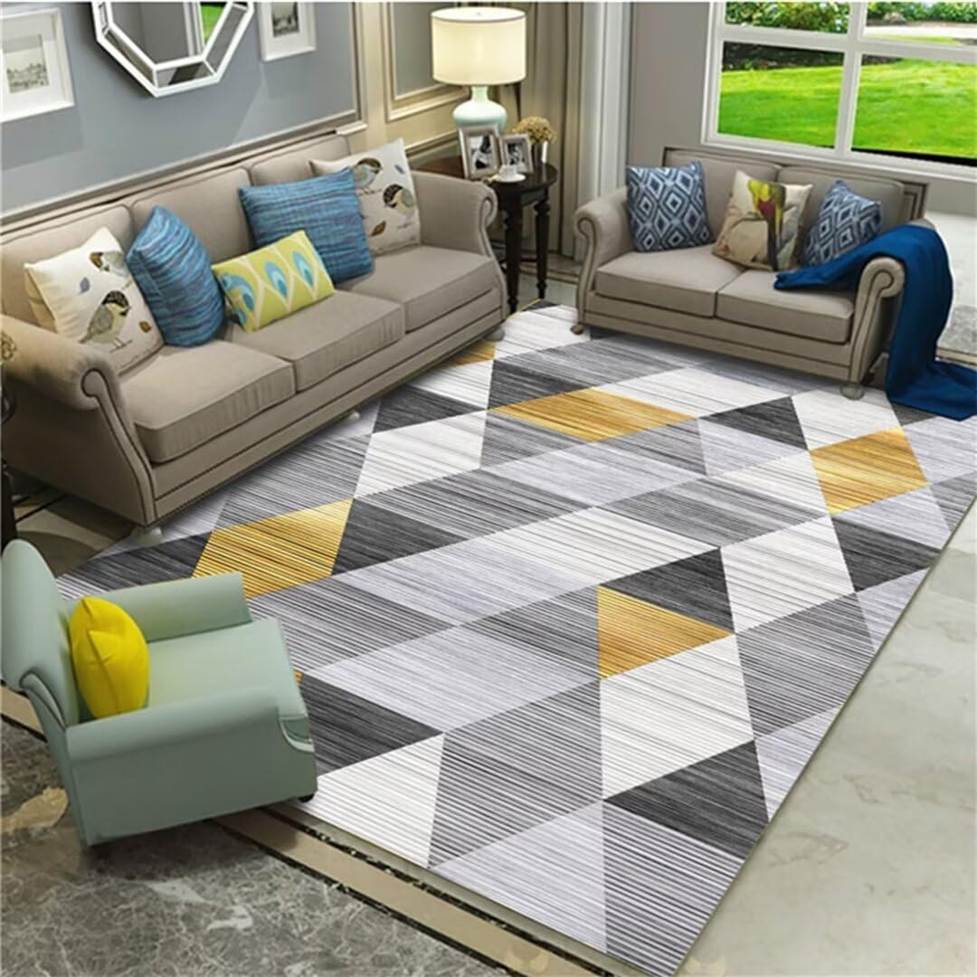 Tapis de salon géométrique moderne 200x300cm gris anti-glisse