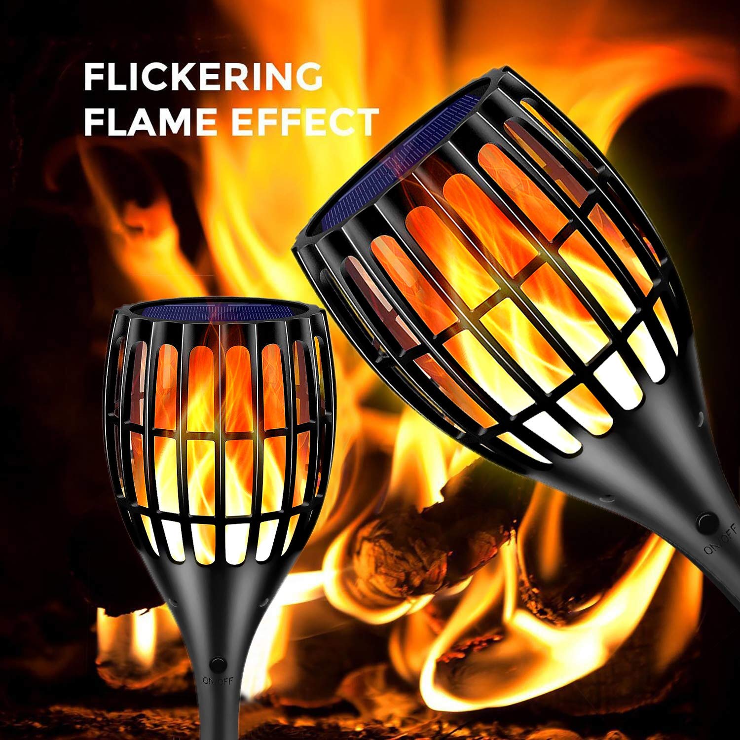 Solar-Taschenlampe mit flackernder Flamme, Solarleuchten für den Außenbereich, Garten, wasserdicht, tanzende Flammen, flackernde Flammen, Gartenlichter, Landschaftsdekoration, Weg, Terrasse,