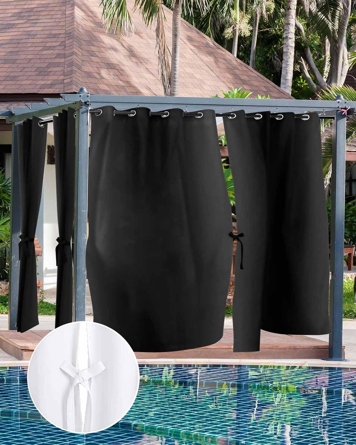 ALAGEO Outdoor Curtains Waterproof Ombre Black Grey Waterproof Curtain for Patio Gradient Color Filtering Grommet Outside Curtains Panels for Patio Gazebo Balcony,Set of 2 54 x 95 Inch