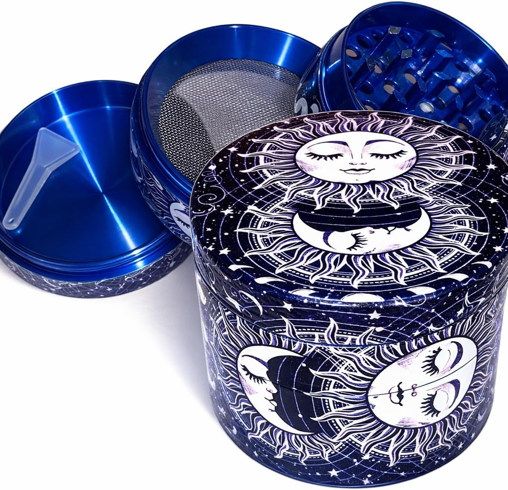 Metal Grinder - Four Piece Grinder with Magnetic Top, Sharp Teeth & Pollen Catcher with Scoop - for Tobacco, Dry Herbs & Spices