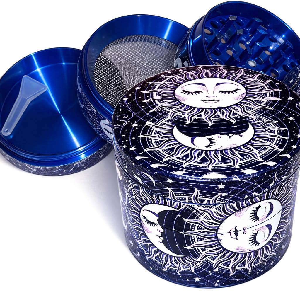 Metal Grinder - Four Piece Grinder with Magnetic Top, Sharp Teeth & Pollen Catcher with Scoop - for Tobacco, Dry Herbs & Spices