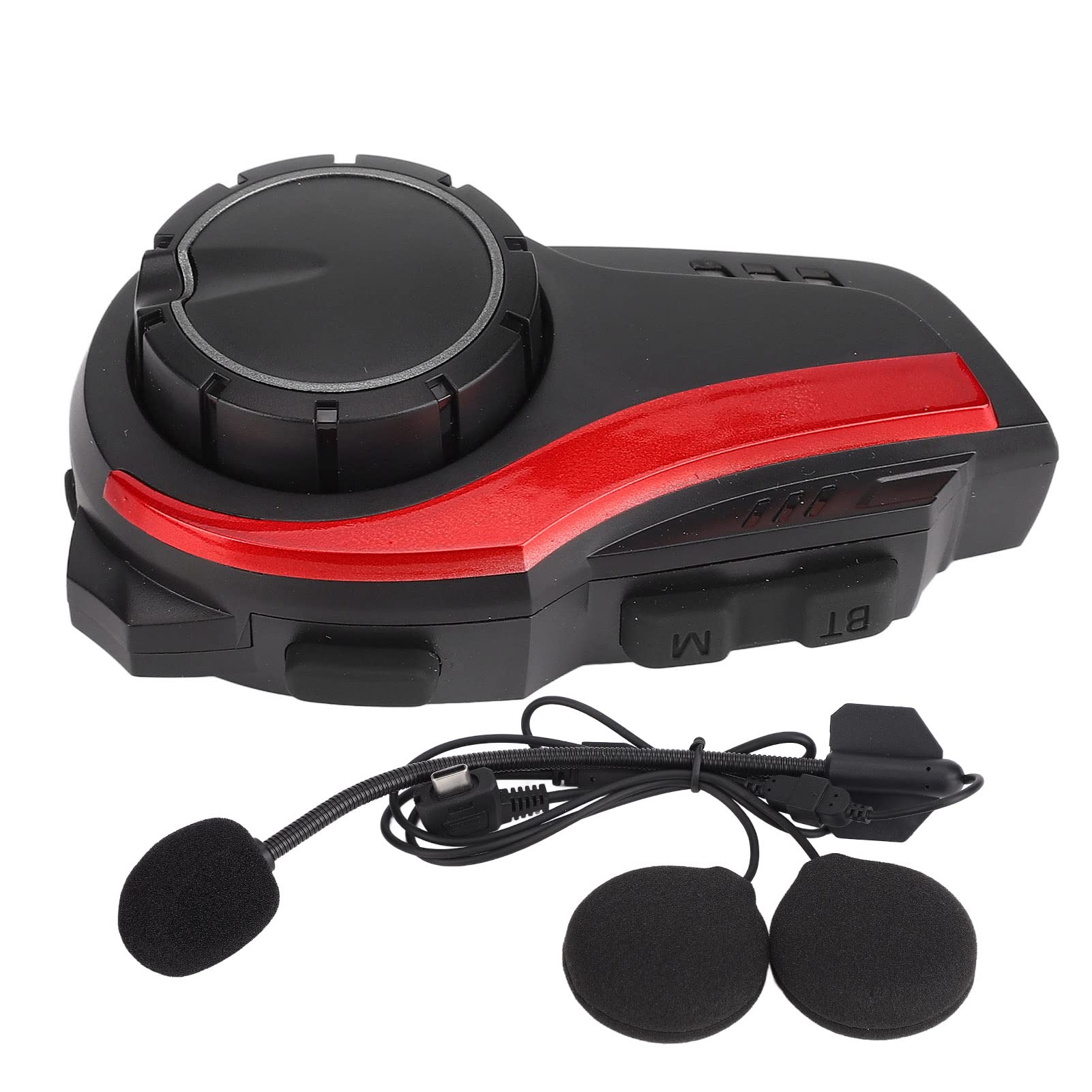 Bewinner Auriculares Bluetooth para Moto con Chip 5.0, Reducción de Ruido IP65 a Prueba de Agua, Intercomunicador de Alcance de 1000 M, Manos Libres Estéreo HiFi para Casco (Rojo)