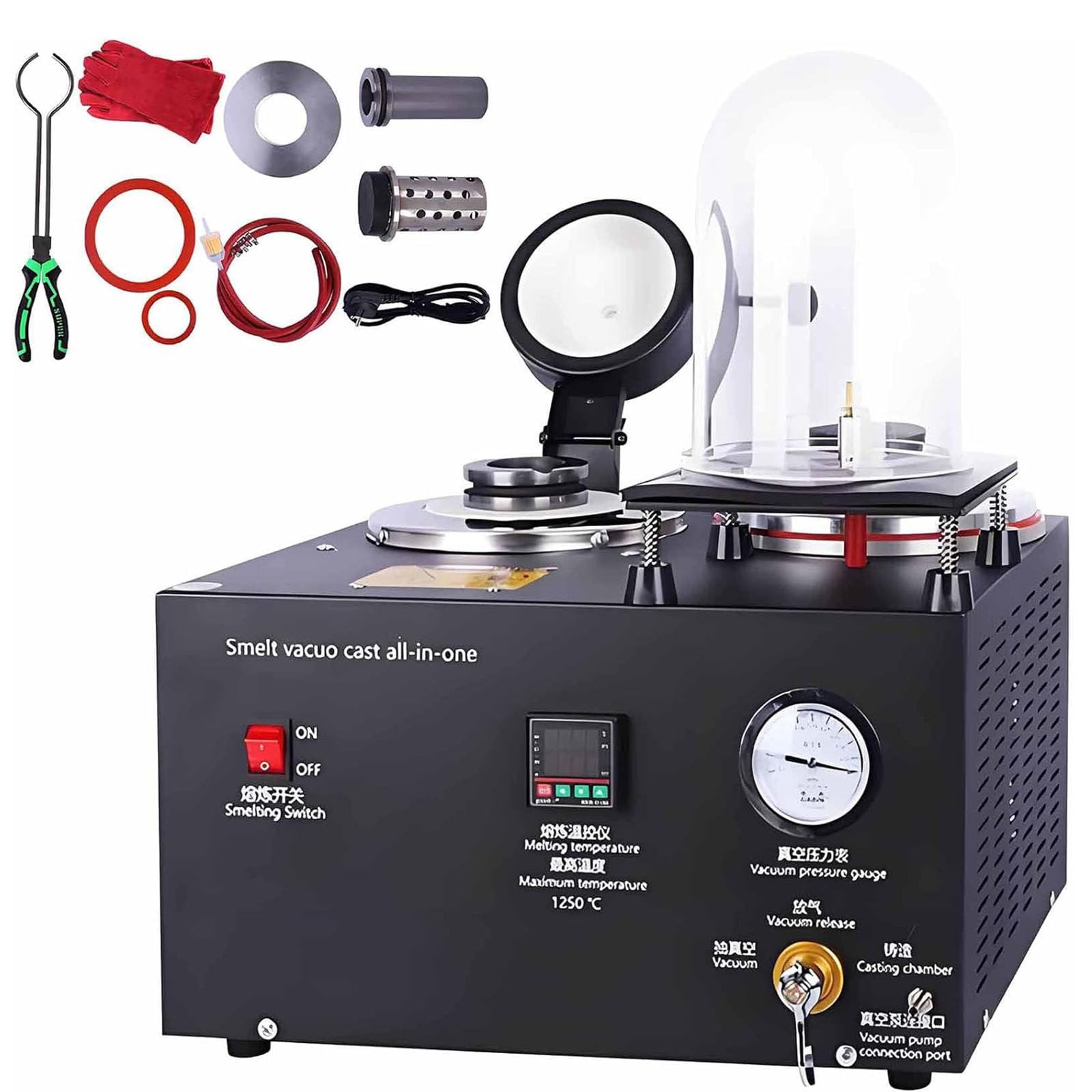 Piec do topienia 3 kg z odlewem próżniowym, cyfrowy regulator temperatury, miernik ciśnienia powietrza, mały topiący metal do biżuterii, złoty srebrny