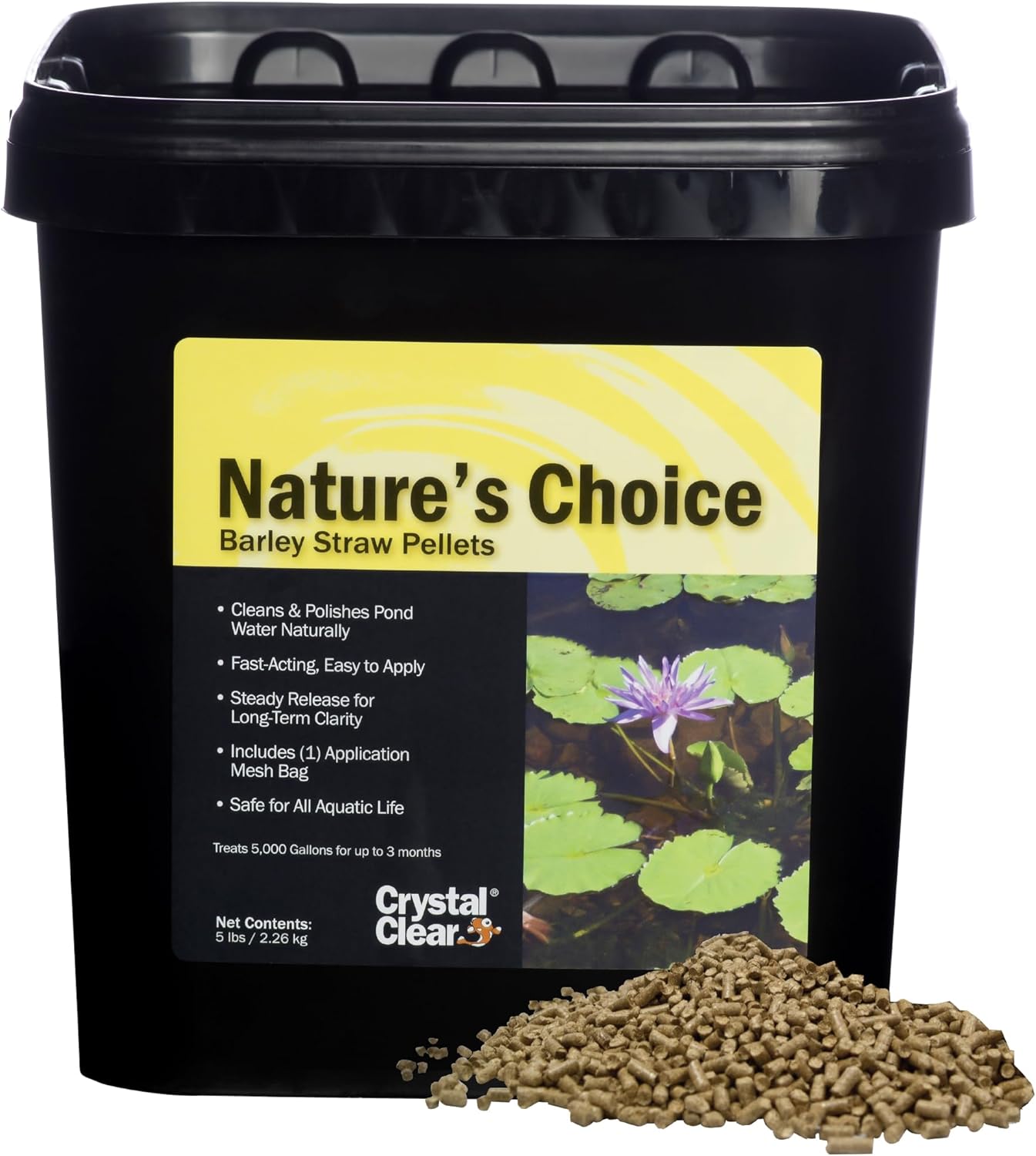 CrystalClear Nature's Choice Barley Straw Pellets, Natural Clarifier to Clear Cloudy Outdoor Ponds, Fountains & Water Gardens, Koi Fish Safe, 5 lbs