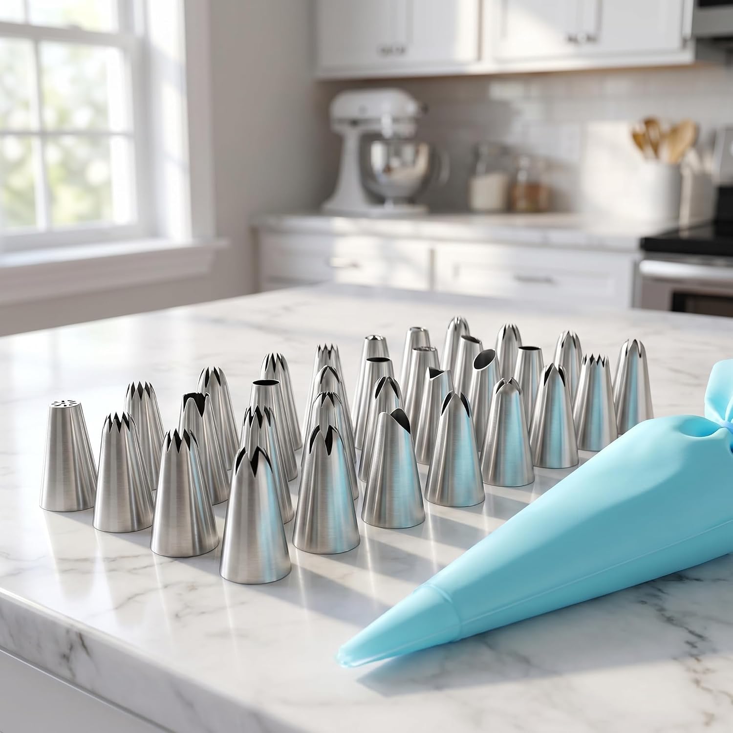 26PCS Cake Decorating Kit, Stainless Steel Piping Tips Set with Reusable Pastry Bag & Coupler, Icing Tips for Cupcake, Baking, DIY Dessert Decorating Tools (Bag Included) image 4