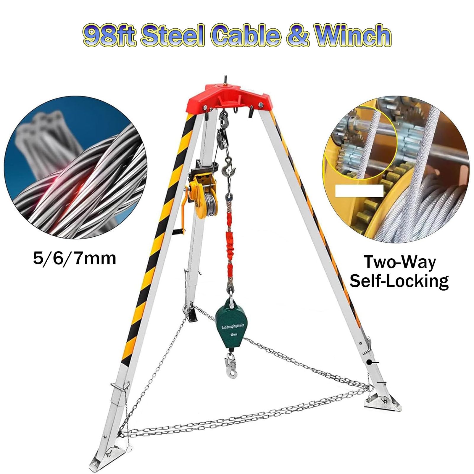 RayGenius Kit Treppiede di Soccorso, Treppiede per Sollevamento Fognario con Anticaduta/Cavo/Verricello per La Sicurezza Stradale nei Tombini Antitempesta.,1200LBSWinch