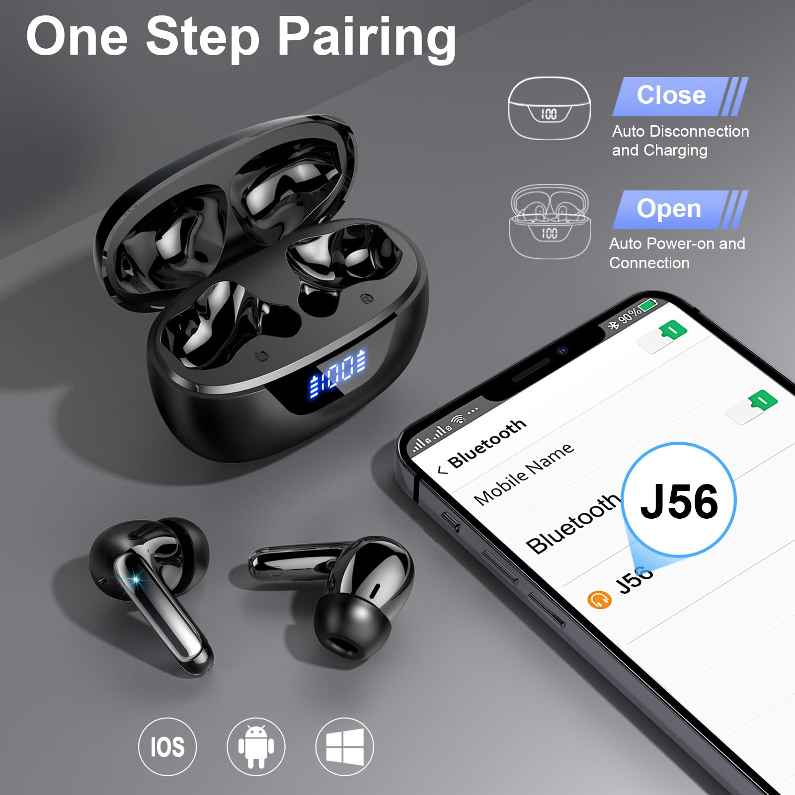 Cuffie Bluetooth Wireless, Auricolari In-Ear Wireless, Stereo, ENC con Microfono con Cancellazione del Rumore, Impermeabili