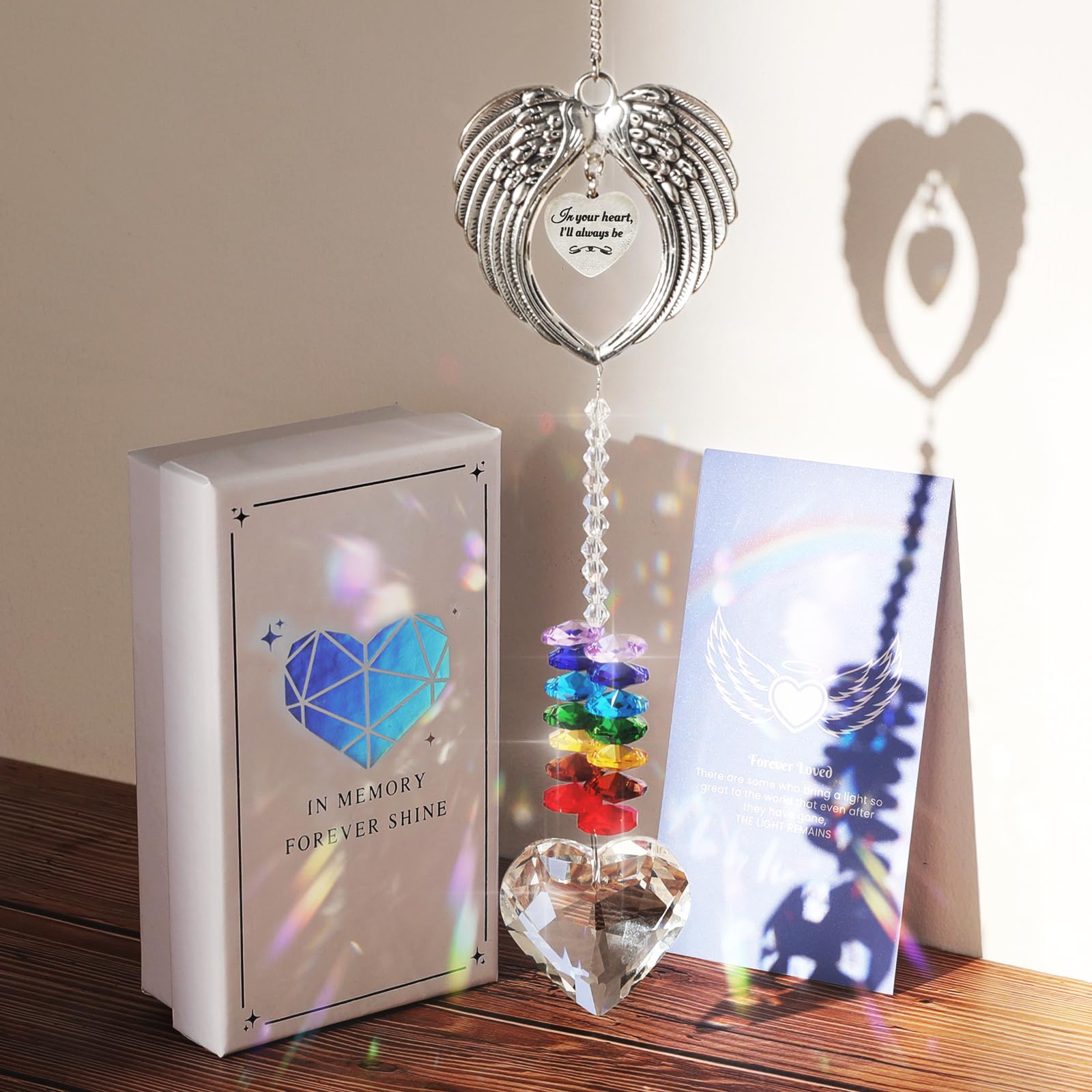 Emibele Sympathy Gifts for Loss of Loved One Angel Wings Memorial Suncatcher - Image 2